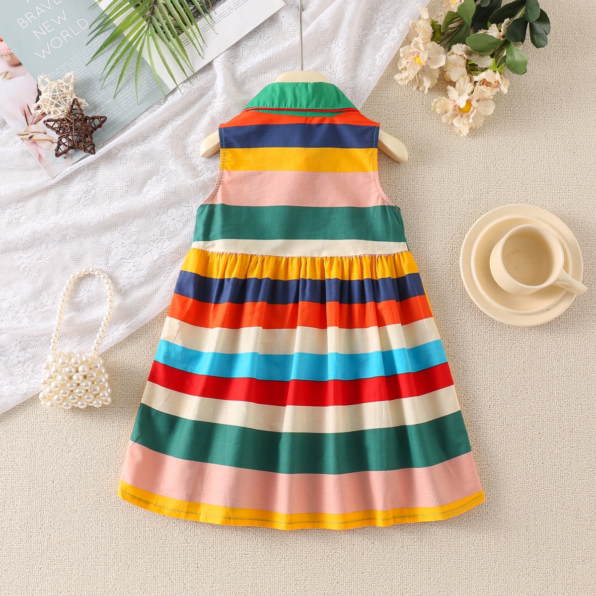 Cute Tie Dye Simple Lines Pleated Ruched Cotton Blend Girls Dresses display picture 7