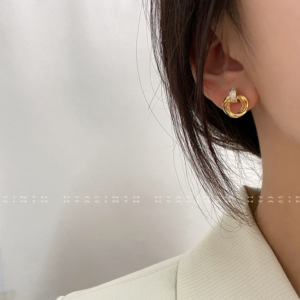 1 Pair Vintage Style Simple Style Geometric Round Inlay Copper Zircon 18K Gold Plated Ear Studs display picture 7