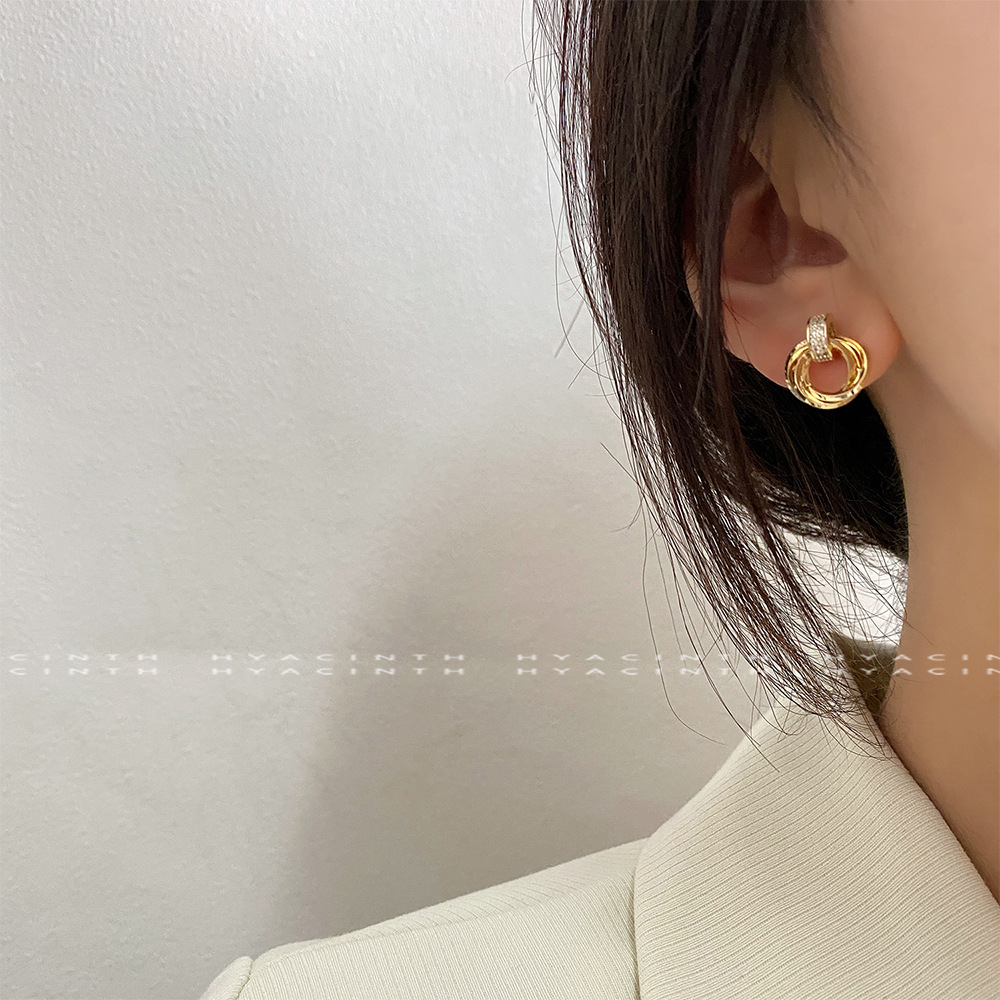 1 Pair Vintage Style Simple Style Geometric Round Inlay Copper Zircon 18K Gold Plated Ear Studs display picture 3