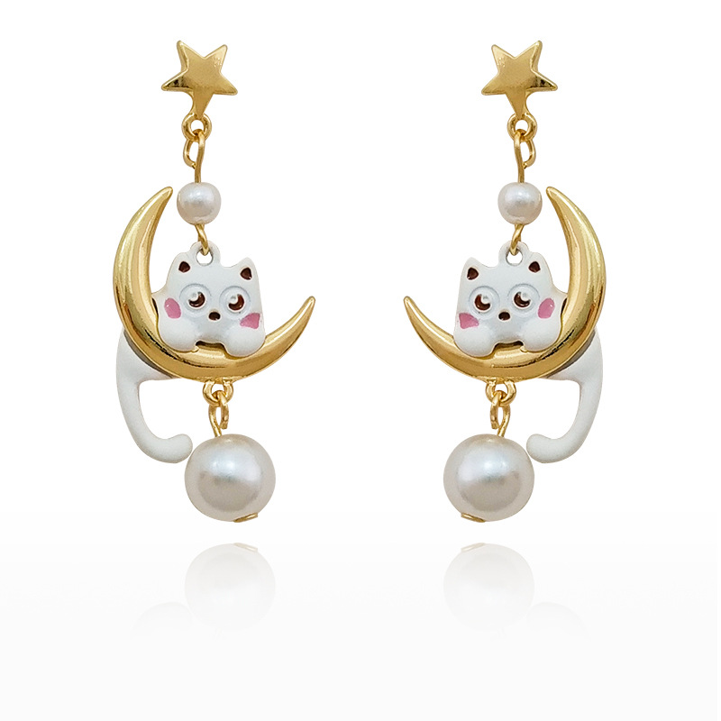 1 Pair Simple Style Classic Style Cat Patchwork Alloy Drop Earrings display picture 1