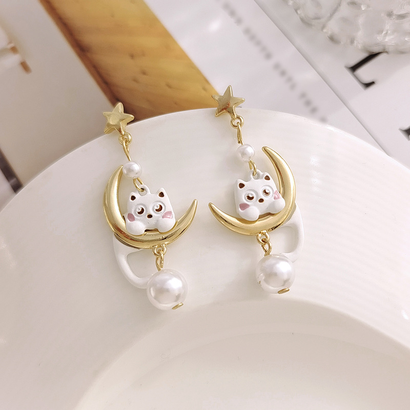 1 Pair Simple Style Classic Style Cat Patchwork Alloy Drop Earrings display picture 5