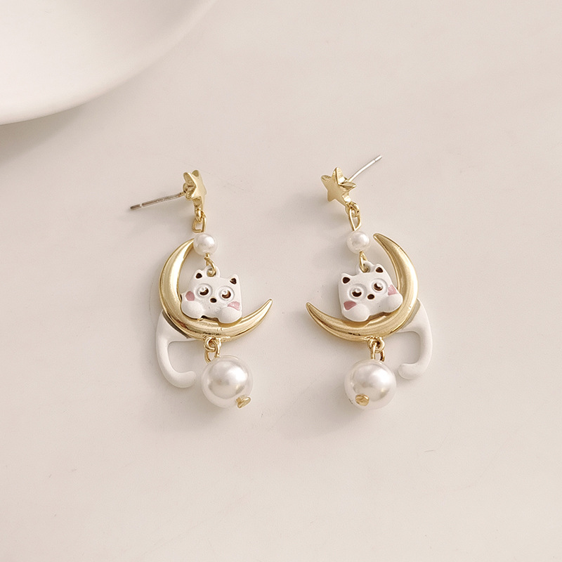 1 Pair Simple Style Classic Style Cat Patchwork Alloy Drop Earrings display picture 6