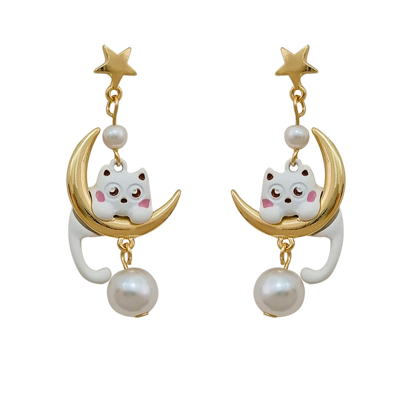1 Pair Simple Style Classic Style Cat Patchwork Alloy Drop Earrings display picture 7