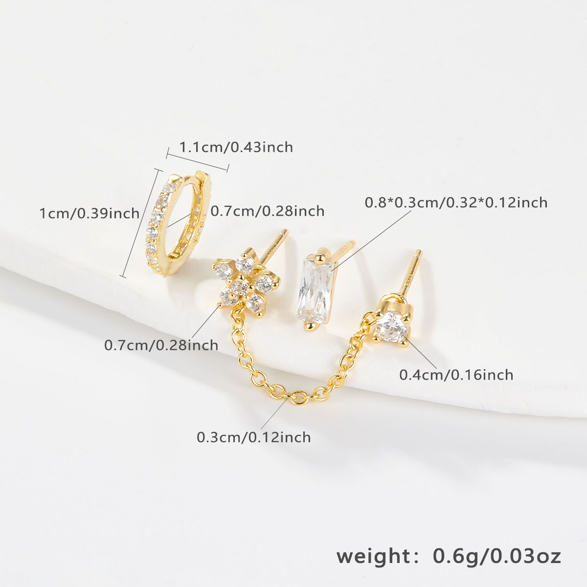 1 Set Hawaiian Baroque Style Vacation Geometric Flower Chain Inlay Sterling Silver Zircon Gold Plated Earrings display picture 1