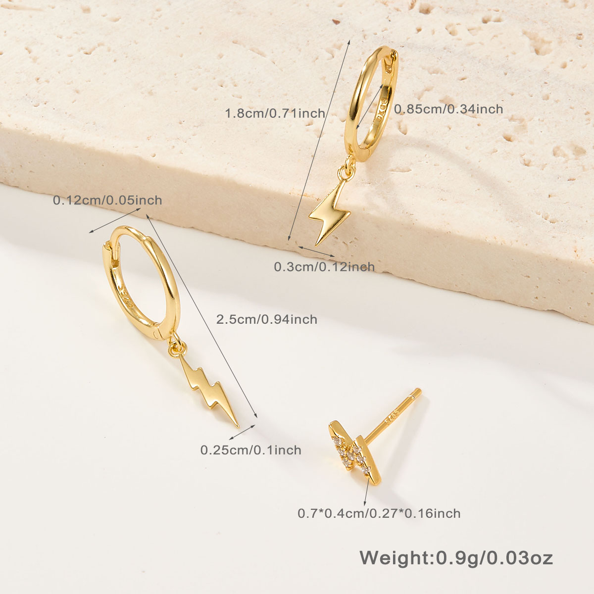 1 Set Casual Simple Style Lightning Asymmetrical Inlay Sterling Silver Zircon White Gold Plated Gold Plated Drop Earrings Ear Studs display picture 1