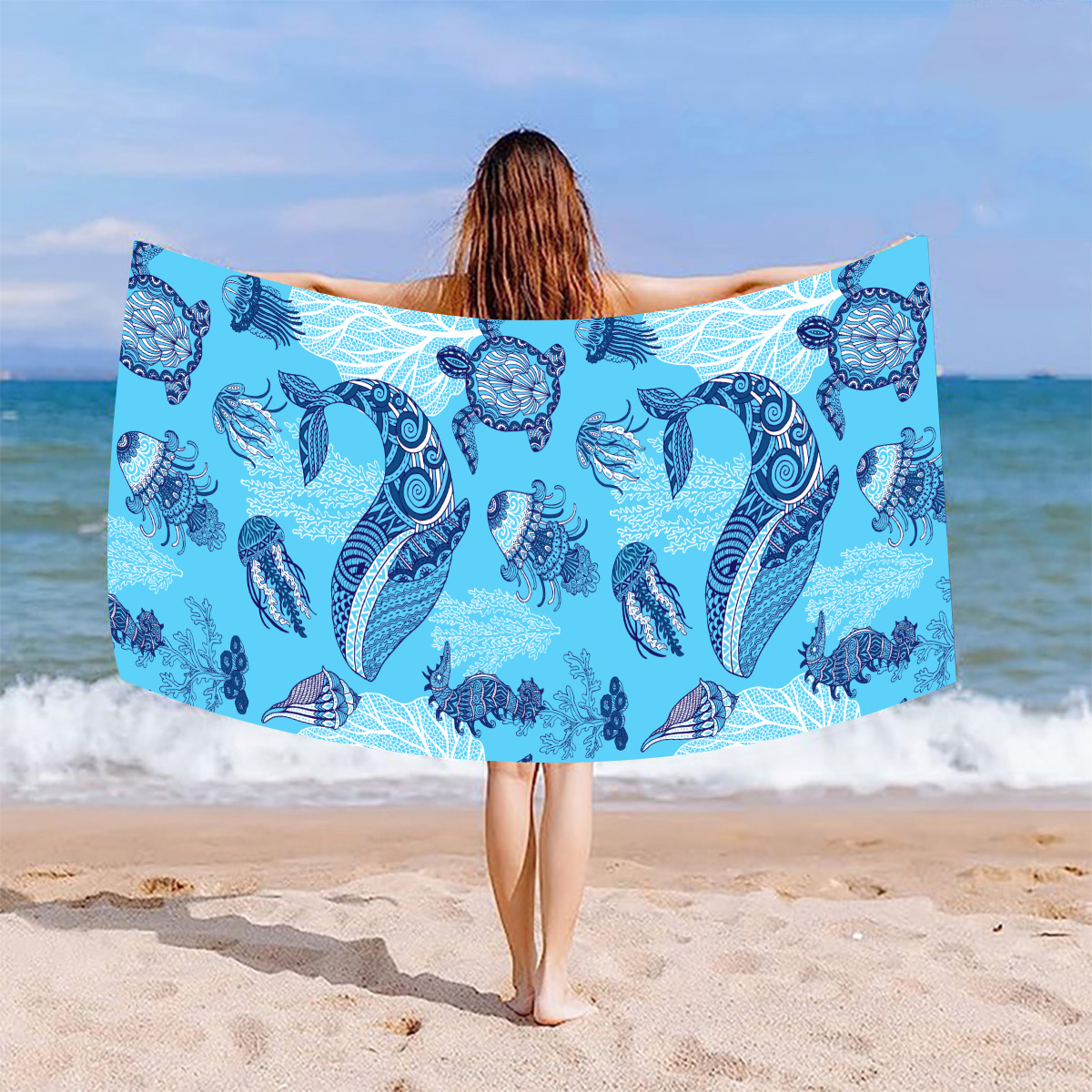 Vacation Tortoise Color Block Fish Superfine Fiber Beach Towel display picture 5