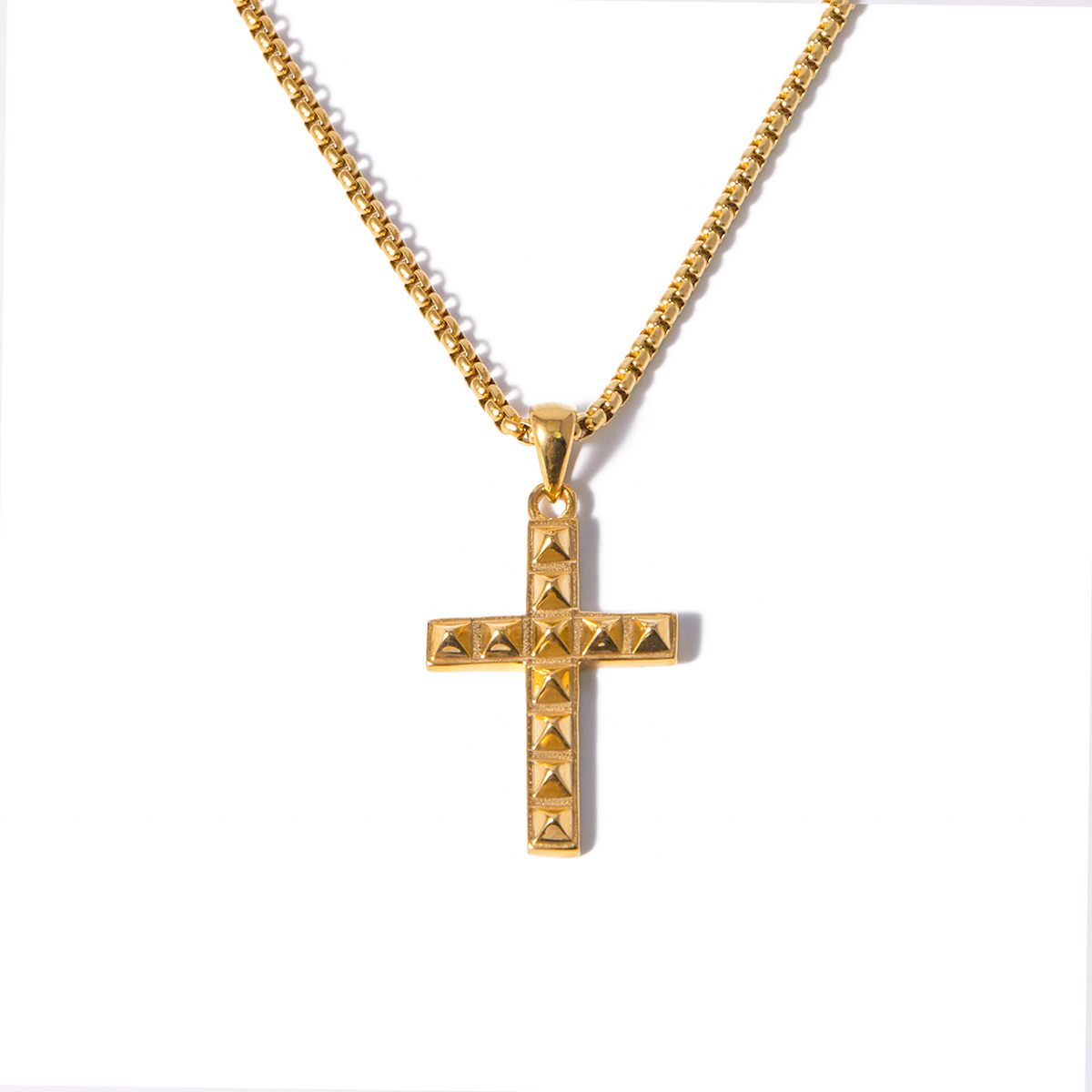 Stainless Steel 18K Gold Plated IG Style Cross Rivet Pendant Necklace display picture 3