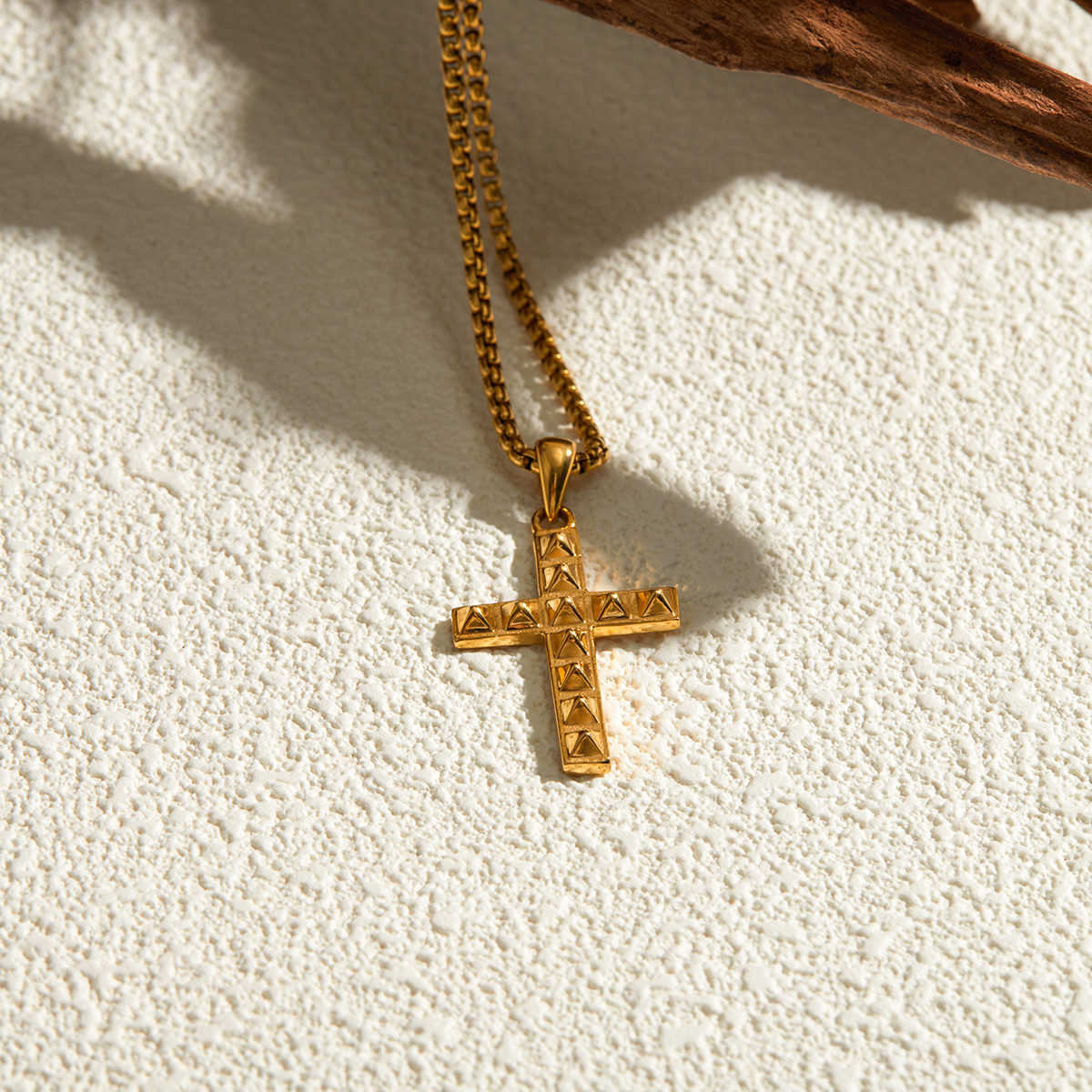 Stainless Steel 18K Gold Plated IG Style Cross Rivet Pendant Necklace display picture 7