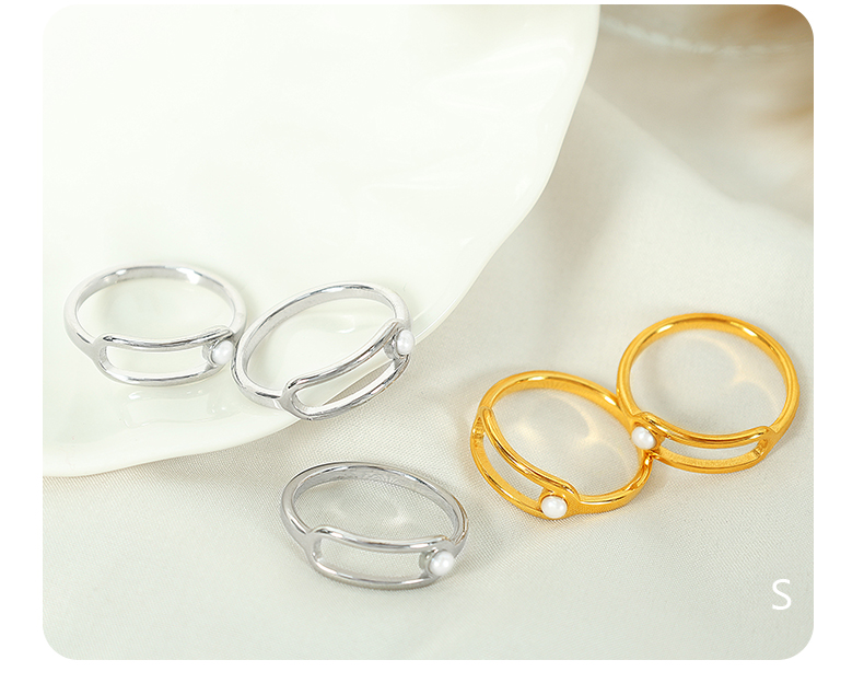 Titanium Steel 18K Gold Plated Vintage Style Simple Style Plating Inlay Lines Pearl Rings display picture 4