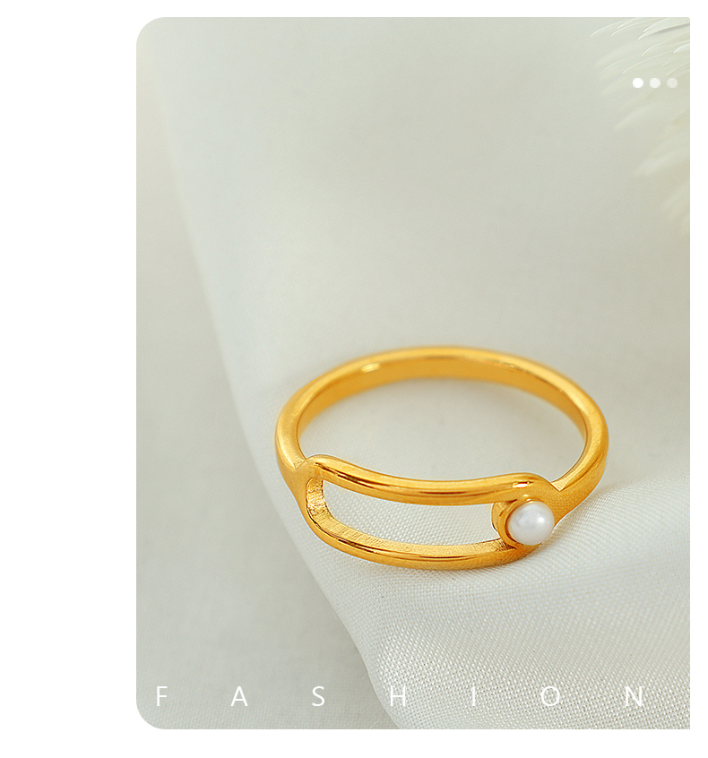 Titanium Steel 18K Gold Plated Vintage Style Simple Style Plating Inlay Lines Pearl Rings display picture 3