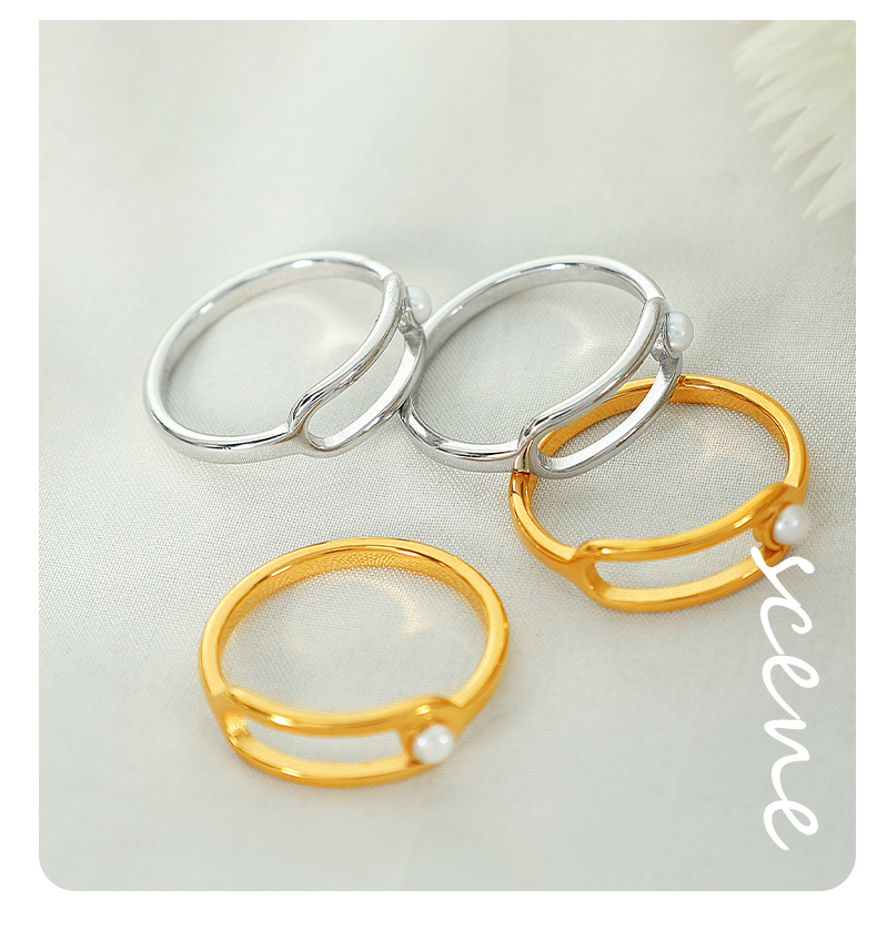 Titanium Steel 18K Gold Plated Vintage Style Simple Style Plating Inlay Lines Pearl Rings display picture 6