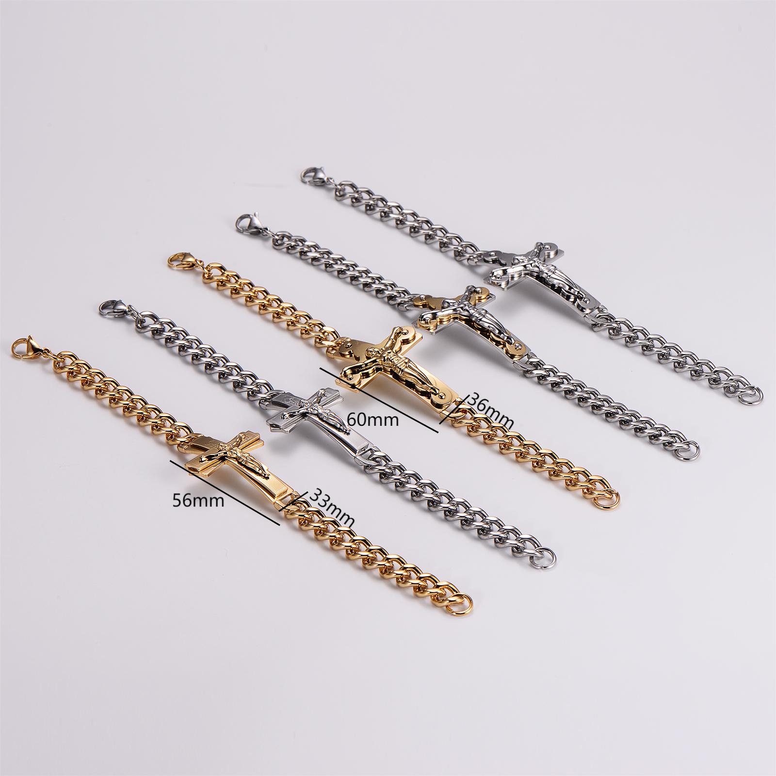Casual Hip-Hop Cross Stainless Steel 18K Gold Plated Men's Bracelets display picture 1