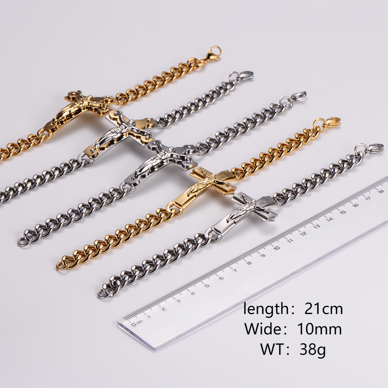 Casual Hip-Hop Cross Stainless Steel 18K Gold Plated Men's Bracelets display picture 2