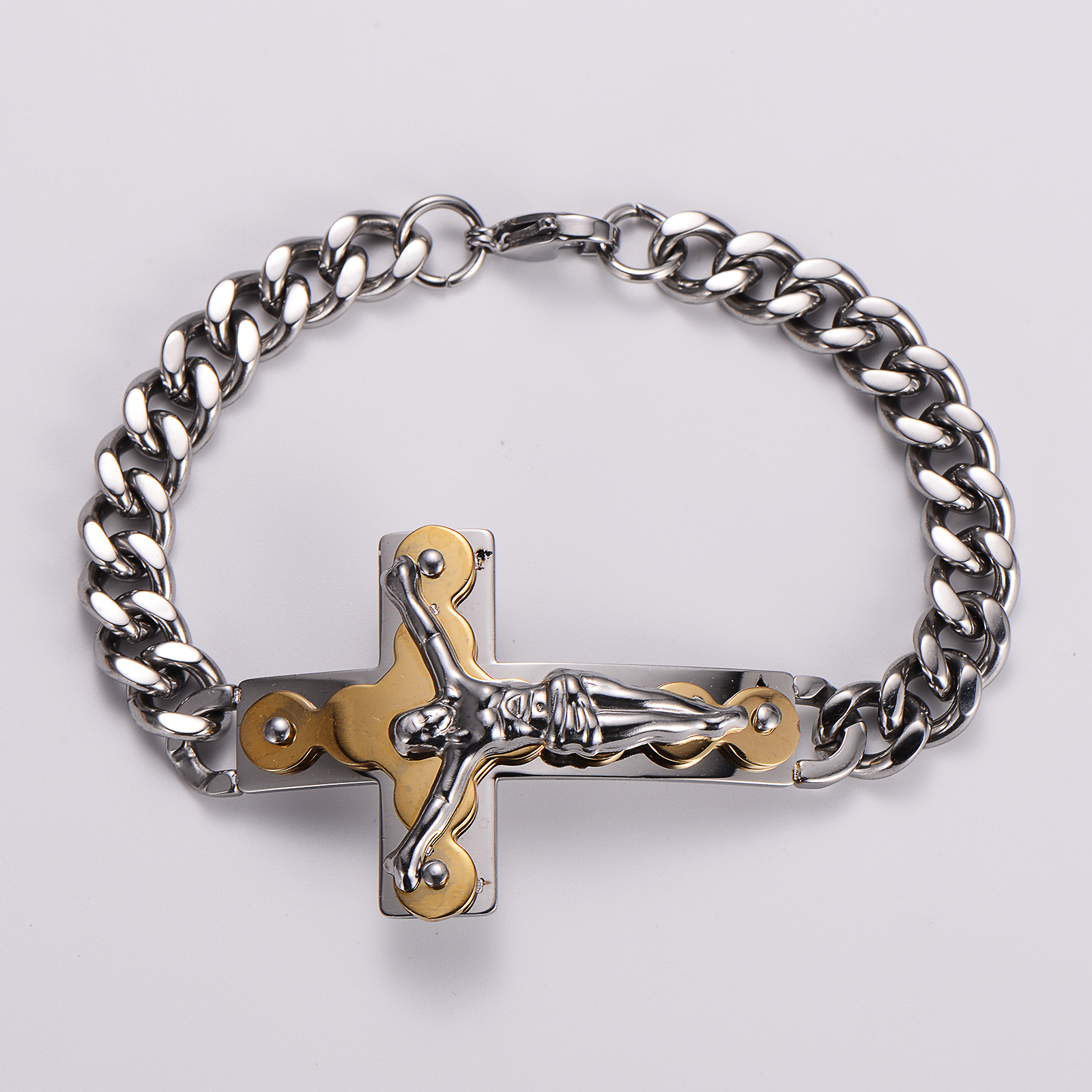 Casual Hip-Hop Cross Stainless Steel 18K Gold Plated Men's Bracelets display picture 5