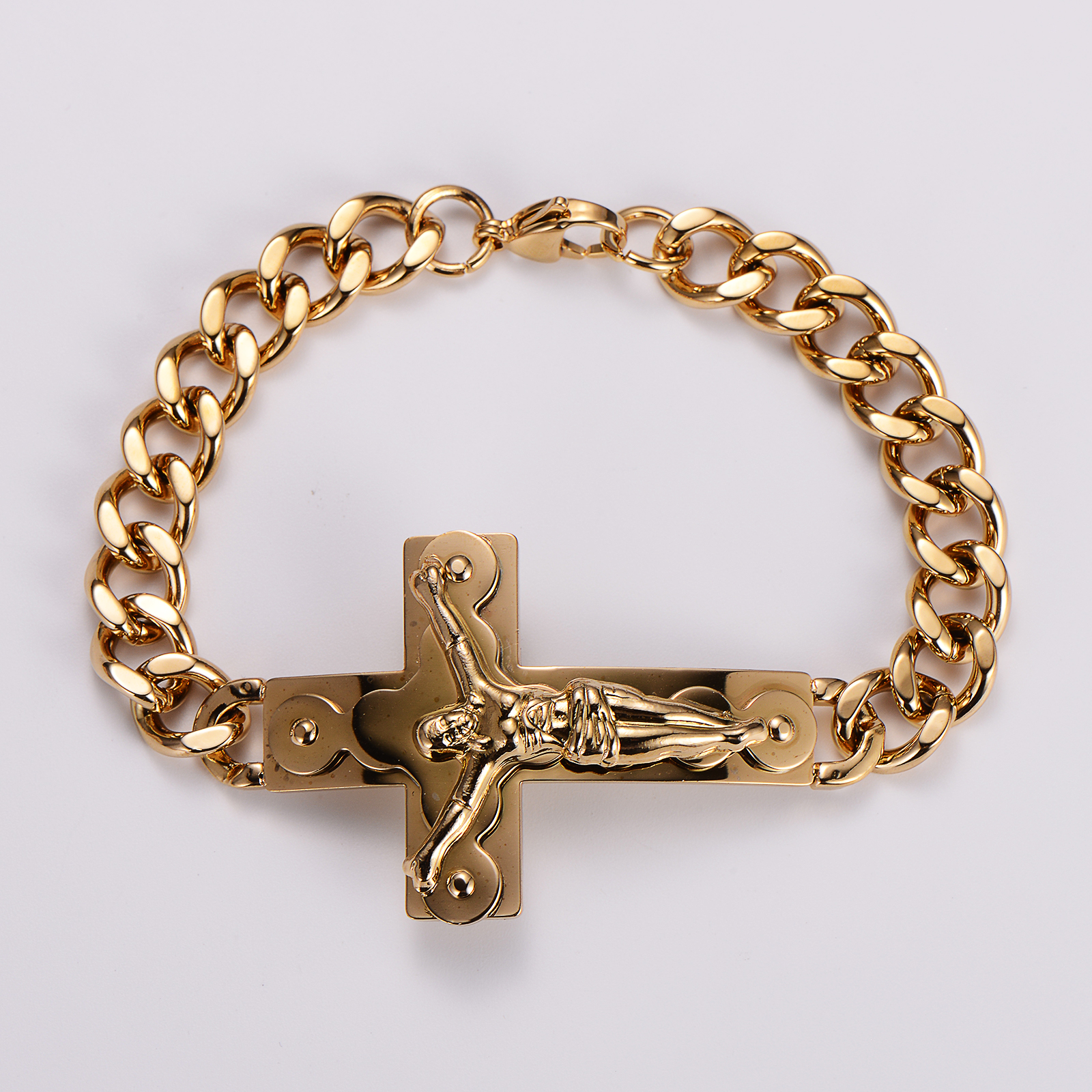 Casual Hip-Hop Cross Stainless Steel 18K Gold Plated Men's Bracelets display picture 8