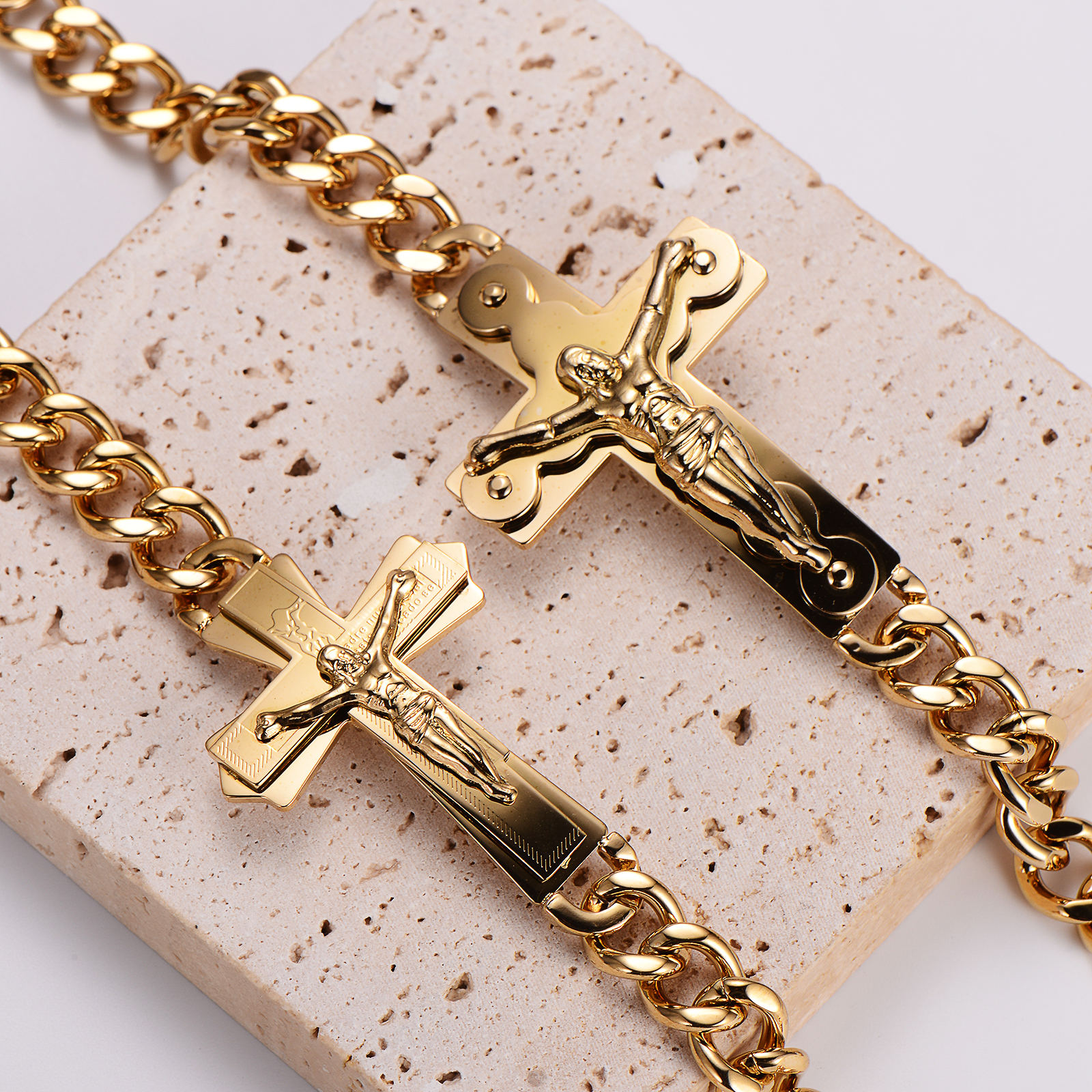 Casual Hip-Hop Cross Stainless Steel 18K Gold Plated Men's Bracelets display picture 10