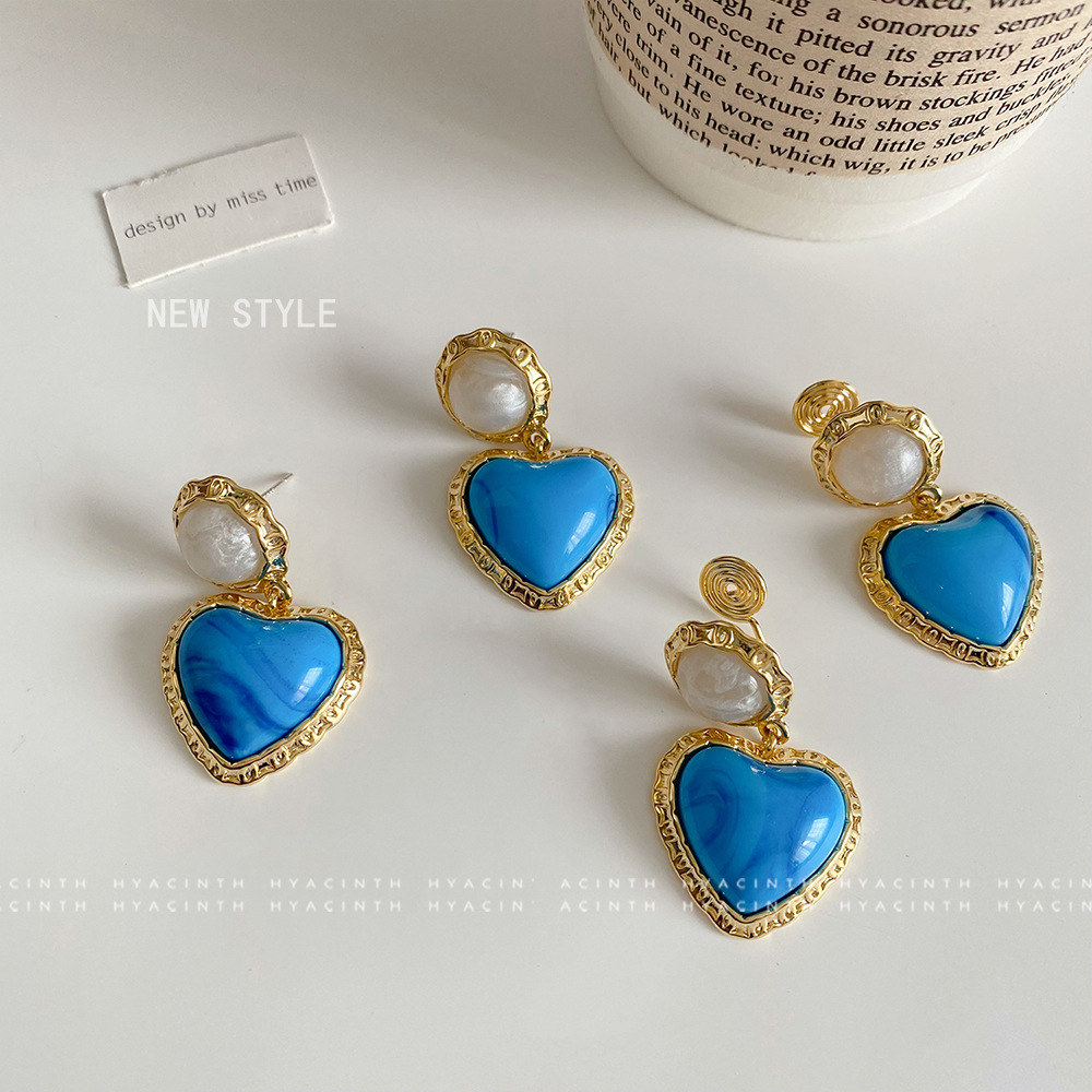 1 Pair Marine Style Simple Style Heart Shape Plating Copper 18K Gold Plated Drop Earrings Ear Cuffs display picture 3