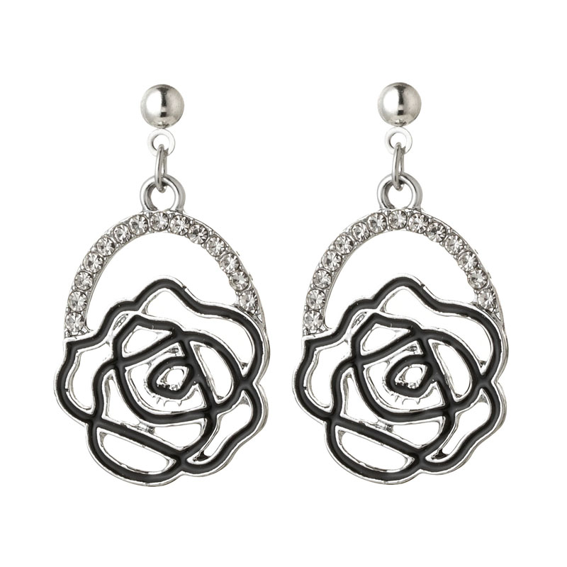 Sucré Style Simple Rose Fleur Alliage Placage Évider Strass Plaqué Or Plaqué Argent Femmes Boucles D'oreilles display picture 7