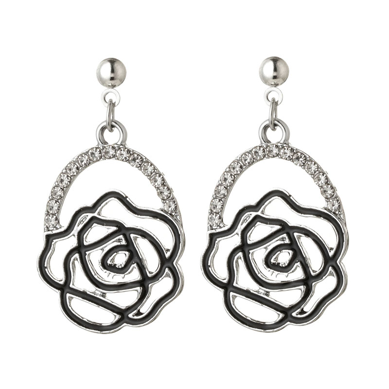 Sweet Simple Style Rose Flower Alloy Plating Hollow Out Rhinestones Gold Plated Silver Plated Women's Drop Earrings display picture 7