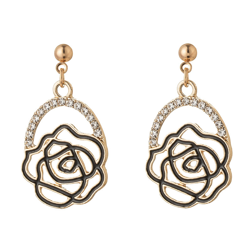 Sweet Simple Style Rose Flower Alloy Plating Hollow Out Rhinestones Gold Plated Silver Plated Women's Drop Earrings display picture 8