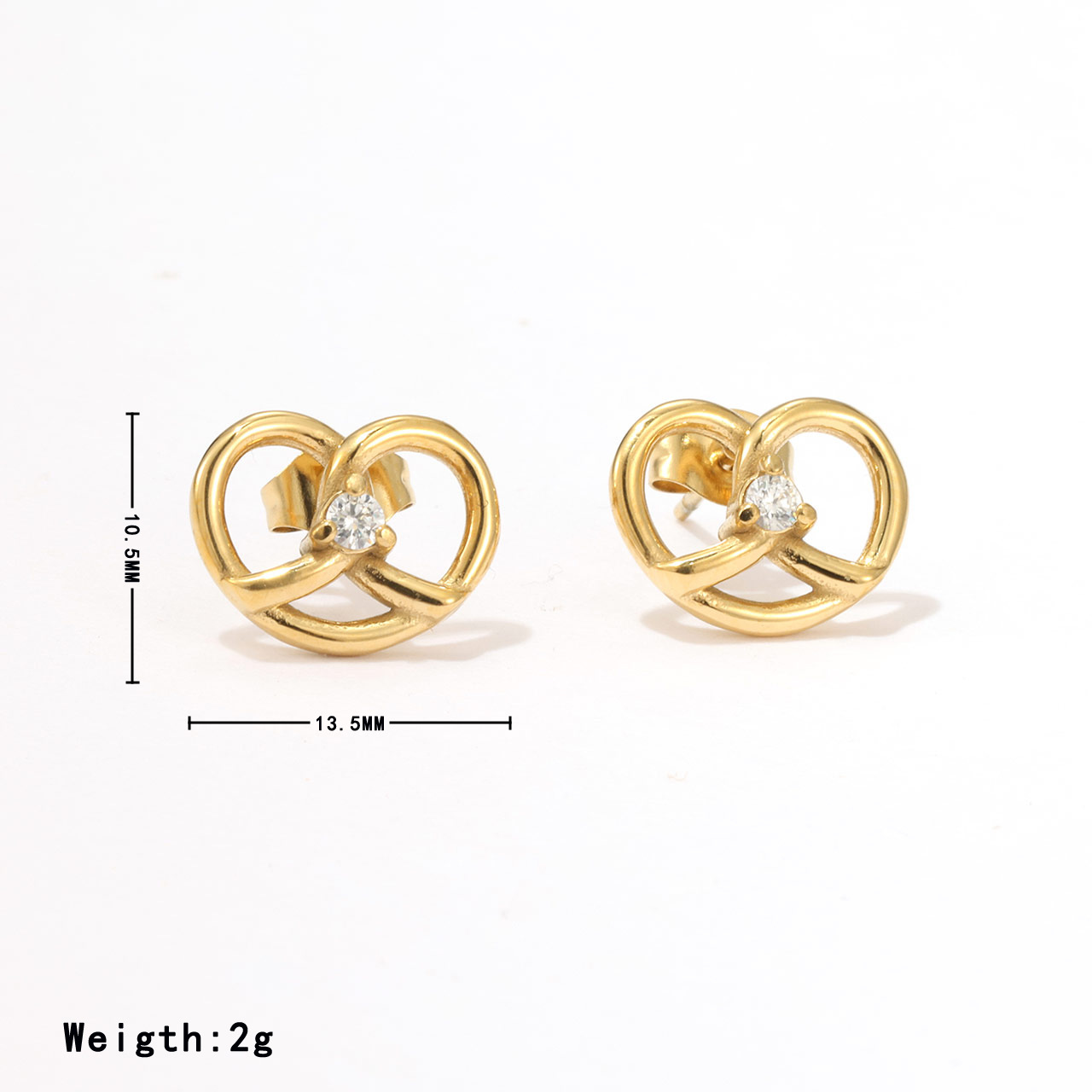 1 Pair Simple Style Heart Shape Inlay Stainless Steel Zircon Gold Plated Ear Studs display picture 5