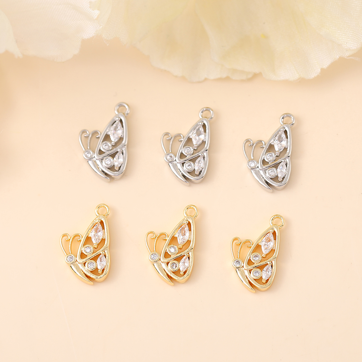 1 Piece 9 * 15mm Copper Zircon 18K Gold Plated White Gold Plated Butterfly Polished Pendant display picture 1