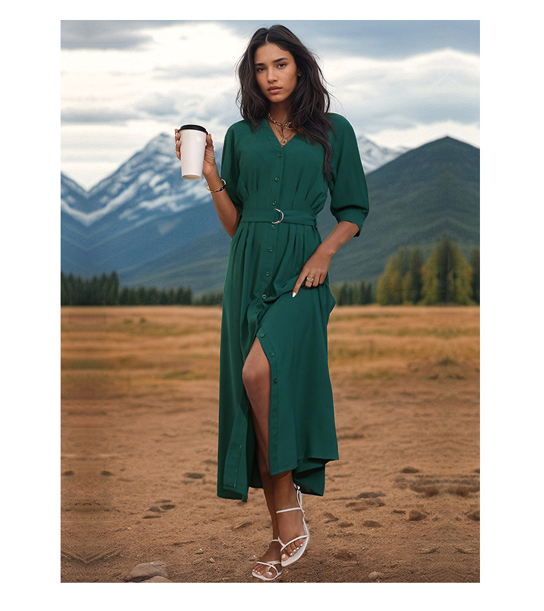 Women's Regular Dress Simple Style V Neck Belt Half Sleeve Solid Color Midi Dress Holiday Daily display picture 1