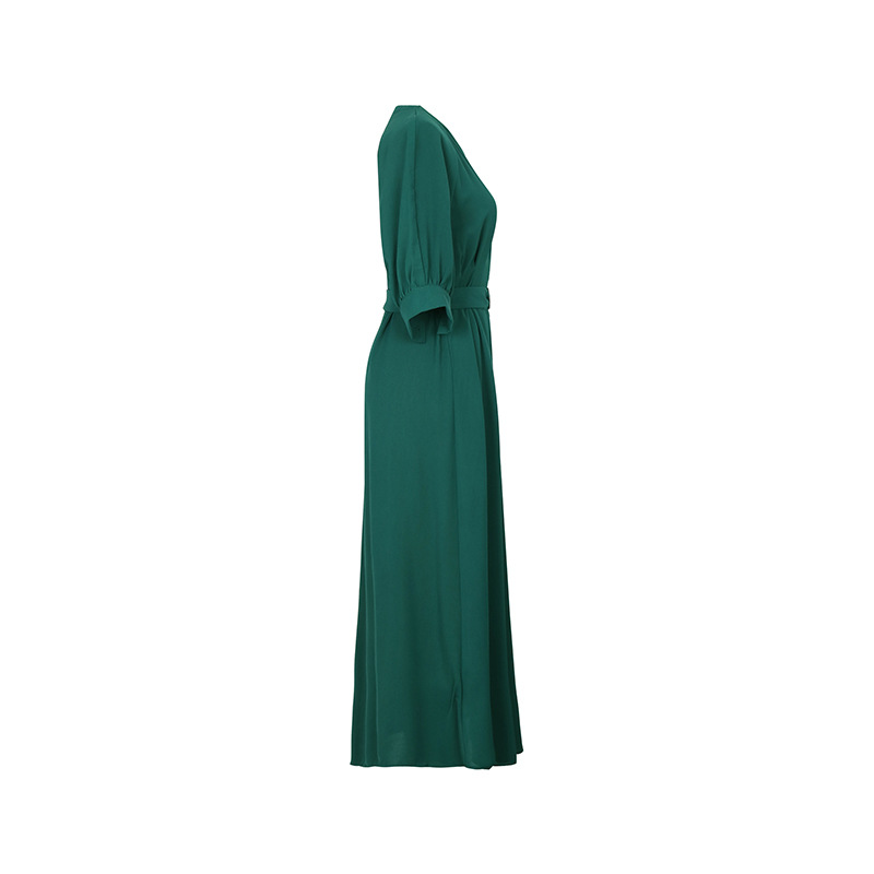 Frau Normales Kleid Einfacher Stil V-Ausschnitt Gürtel Halbarm Einfarbig Midi-Kleid Ferien Täglich display picture 3