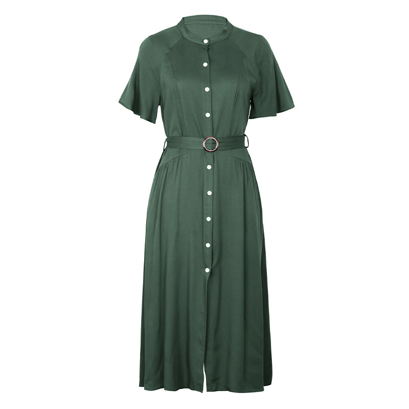 Women's Regular Dress Simple Style Turndown Short Sleeve Solid Color Midi Dress Holiday display picture 4