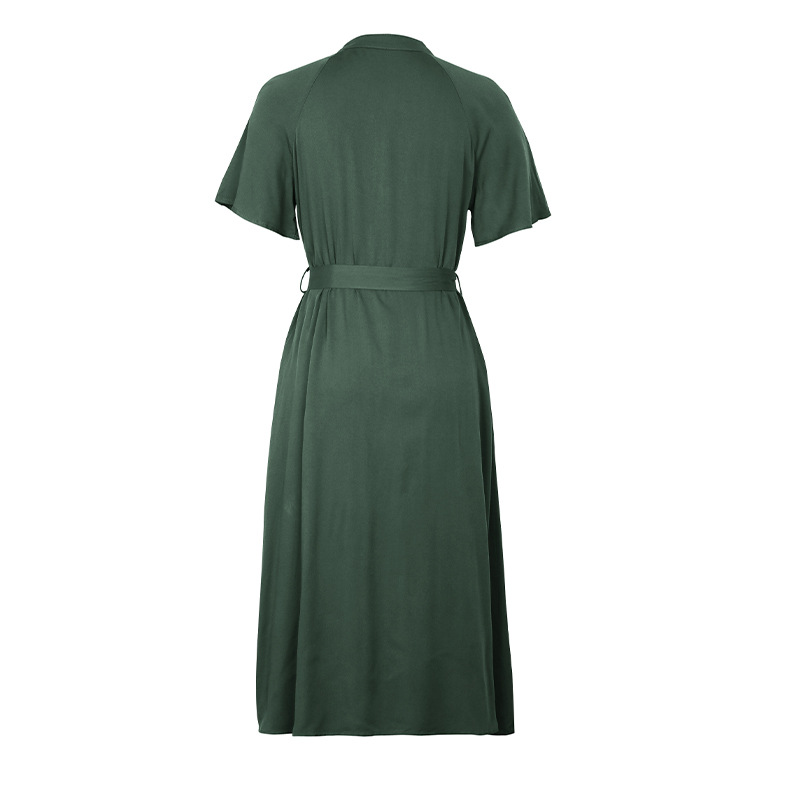 Women's Regular Dress Simple Style Turndown Short Sleeve Solid Color Midi Dress Holiday display picture 6