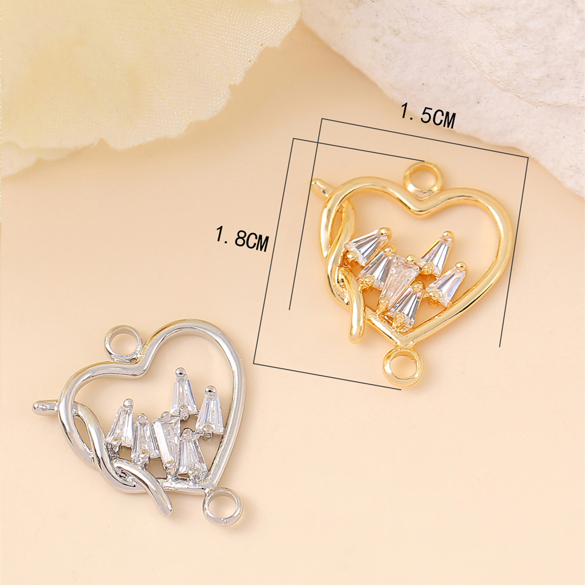 1 Piece 15 * 18mm Copper Zircon 18K Gold Plated White Gold Plated Heart Shape Polished Pendant display picture 2