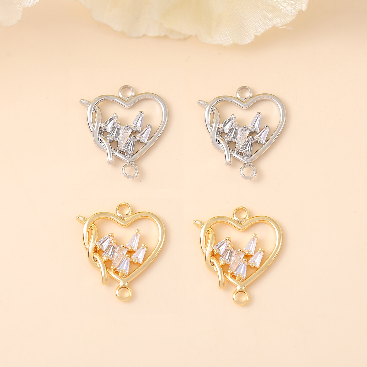 1 Piece 15 * 18mm Copper Zircon 18K Gold Plated White Gold Plated Heart Shape Polished Pendant display picture 5