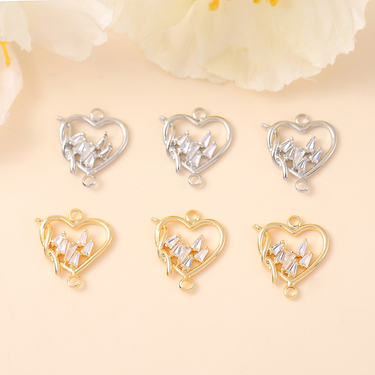 1 Piece 15 * 18mm Copper Zircon 18K Gold Plated White Gold Plated Heart Shape Polished Pendant display picture 1