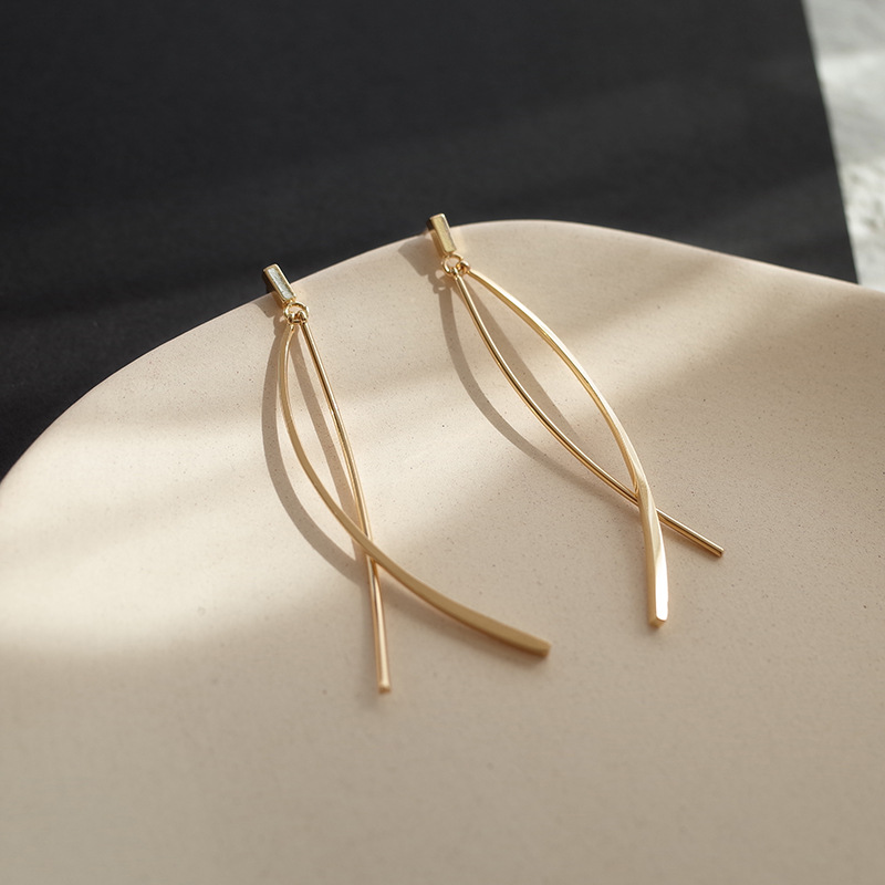 1 Pair IG Style Simple Style Lines Plating Copper 18K Gold Plated Drop Earrings display picture 1