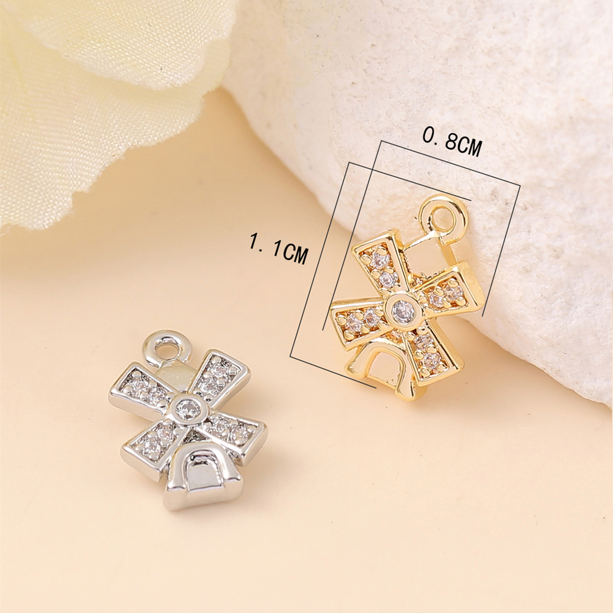 1 Piece 8 * 11mm Copper Zircon 18K Gold Plated White Gold Plated Windmill Polished Pendant display picture 2