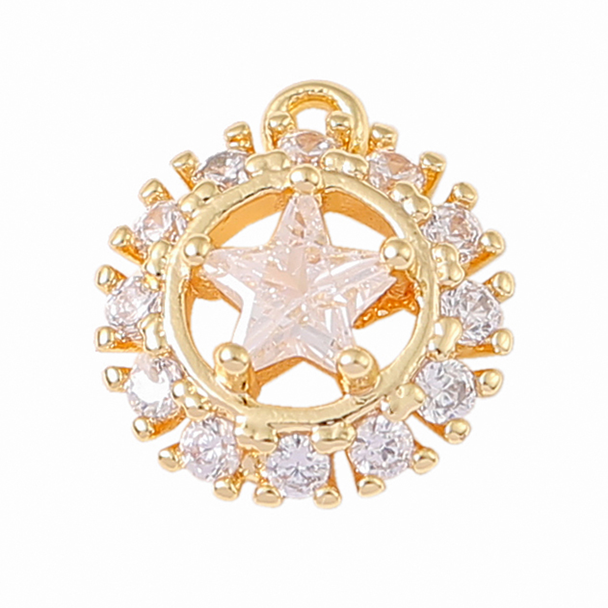1 Piece 9 * 10mm Copper Zircon 18K Gold Plated White Gold Plated Round Star Polished Pendant display picture 9