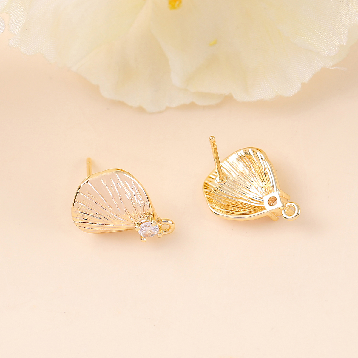 1 Pair 12 * 16mm Copper Zircon 18K Gold Plated White Gold Plated Leaf Brushed Earring Findings display picture 3