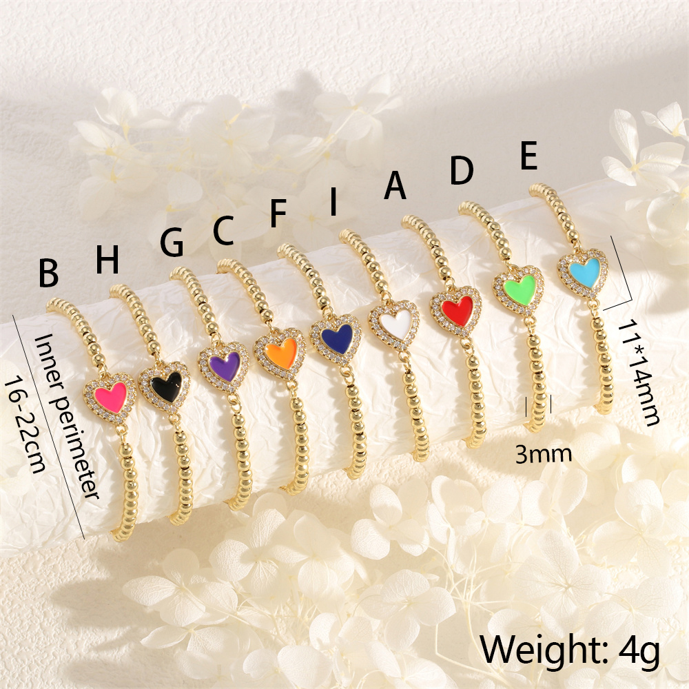 Copper 18K Gold Plated IG Style Simple Style Commute Heart Shape Handmade Enamel Inlay Zircon Bracelets display picture 5