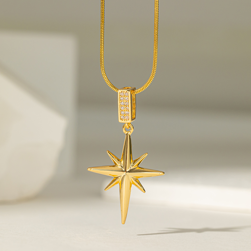 304 Stainless Steel 18K Gold Plated Simple Style Inlay Star Artificial Rhinestones Pendant Necklace display picture 1