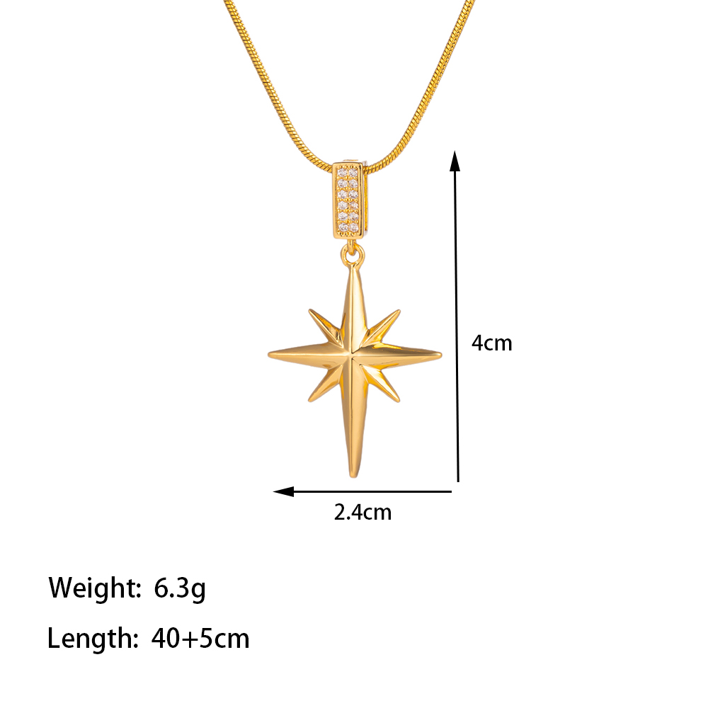 304 Stainless Steel 18K Gold Plated Simple Style Inlay Star Artificial Rhinestones Pendant Necklace display picture 4