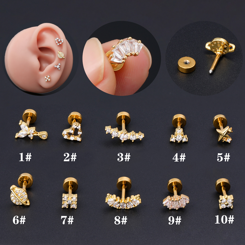 1 Piece Ear Cartilage Rings & Studs Classic Style Geometric Stainless Steel Copper Polishing Plating Inlay Zircon 18K Gold Plated Ear Cartilage Rings & Studs display picture 1