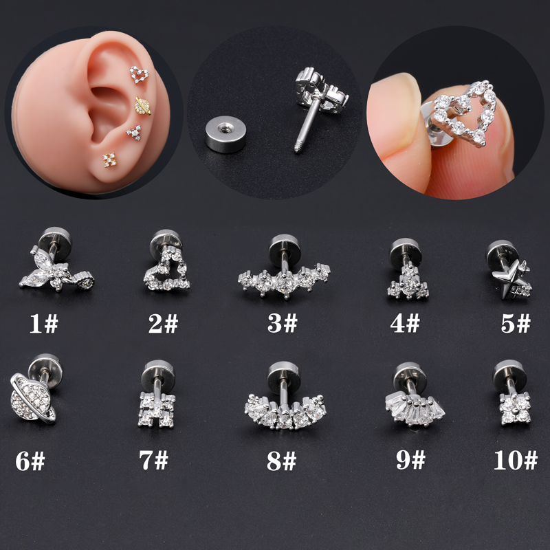 1 Piece Ear Cartilage Rings & Studs Classic Style Geometric Stainless Steel Copper Polishing Plating Inlay Zircon 18K Gold Plated Ear Cartilage Rings & Studs display picture 2