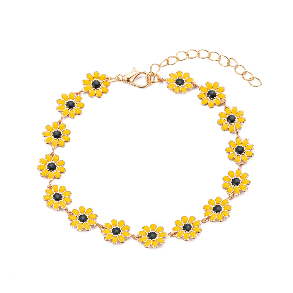 Kupfer 14 Karat Vergoldet Süß Süss Pastoral Blume Gänseblümchen Emaille Armbänder display picture 1