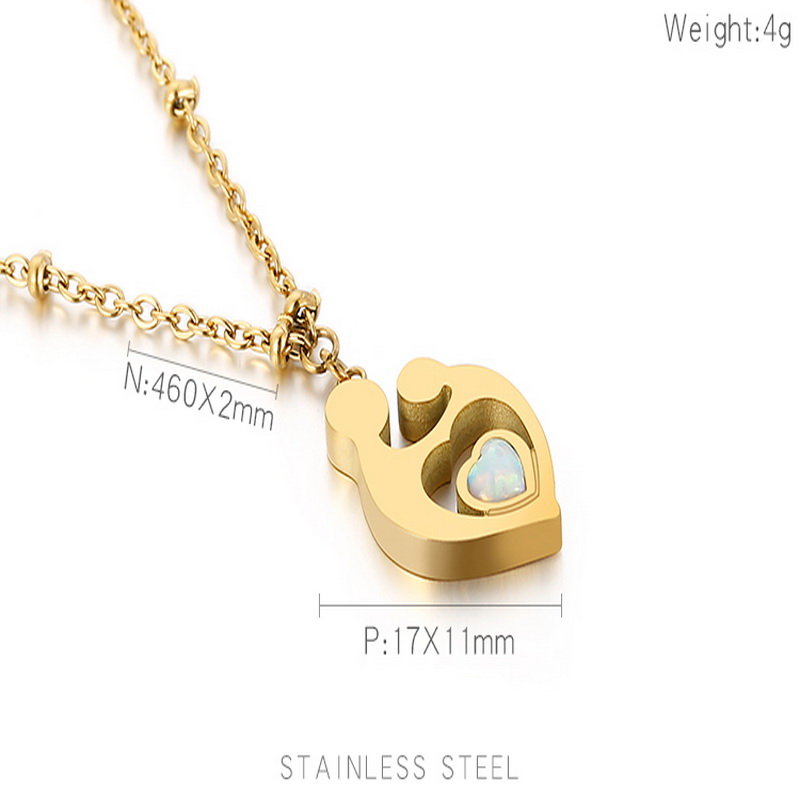 Titanium Steel 18K Gold Plated Lady Inlay Human Heart Shape Gem Pendant Necklace display picture 12