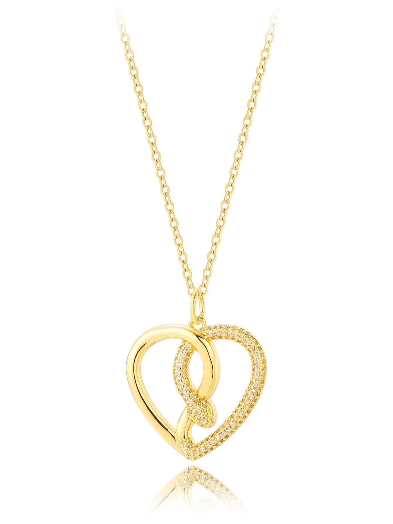 Copper 18K Gold Plated Elegant Simple Style Heart Shape Snake Inlay Zircon Pendant Necklace display picture 4