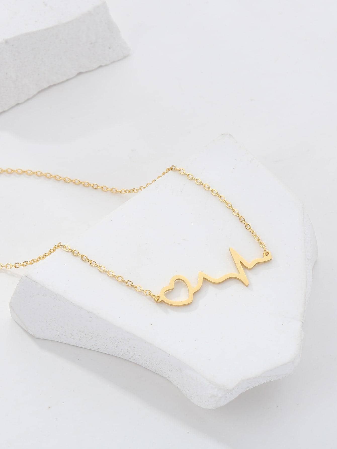 Copper 18K Gold Plated IG Style Simple Style Letter Electrocardiogram Heart Shape Hollow Out Inlay Zircon Pendant Necklace display picture 5