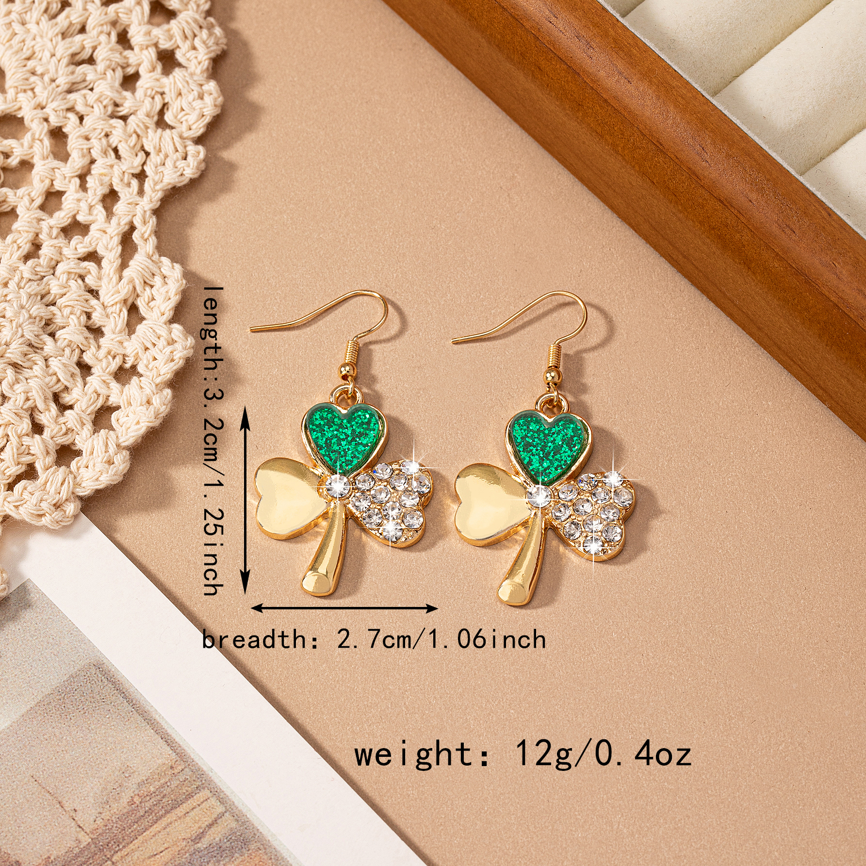 1 Pair Elegant Simple Style Shamrock Enamel Inlay Alloy Glass 14K Gold Plated Drop Earrings display picture 4