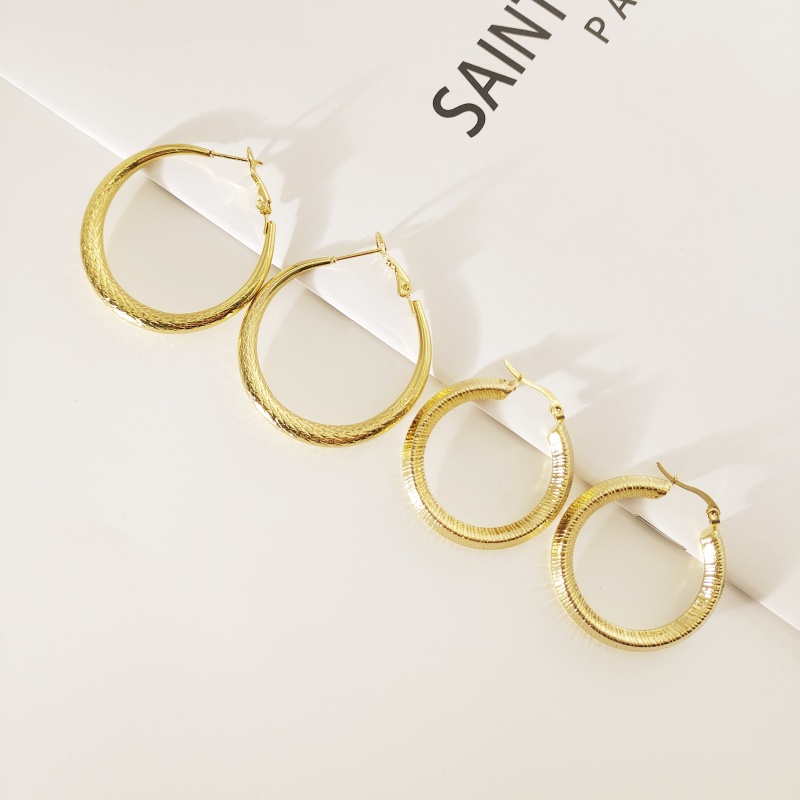 1 Pair Simple Style Round 304 Stainless Steel Gold Plated Earrings display picture 1