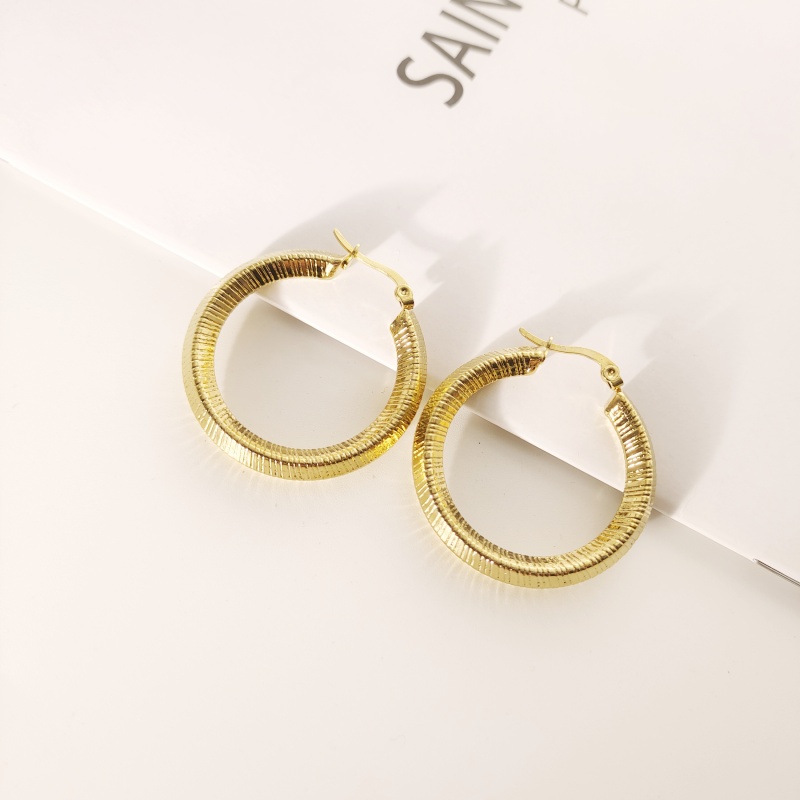 1 Pair Simple Style Round 304 Stainless Steel Gold Plated Earrings display picture 6