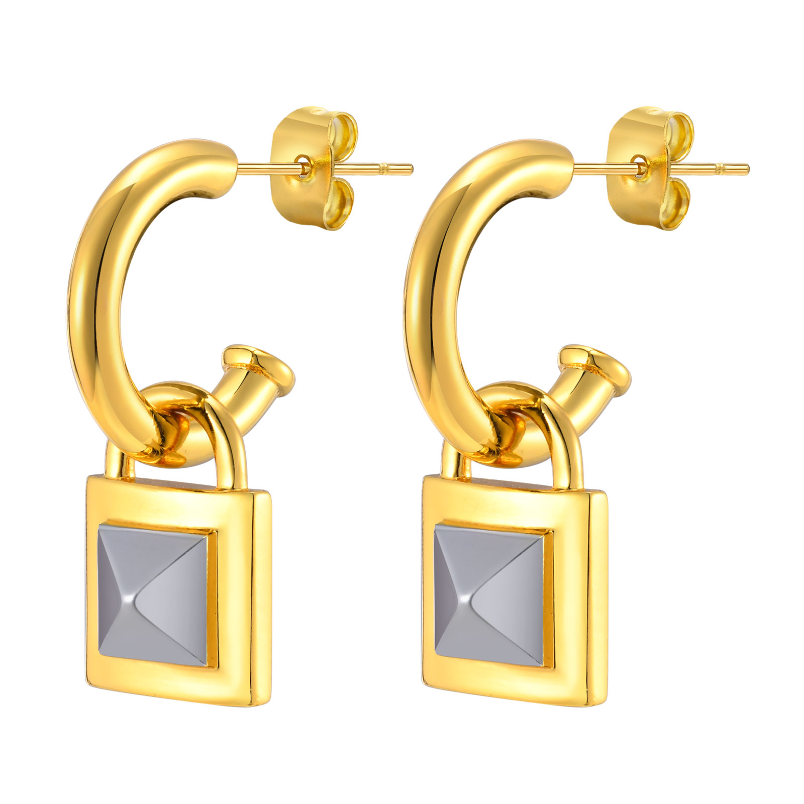 1 Pair Casual Simple Style Lock Brass Gold Plated Drop Earrings display picture 1
